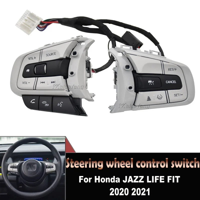 

For Honda JAZZ LIFE FIT 2020 2021 New Steering Wheel Buttons Cruise Control Volume Switch LED White Backlight Car Accessories