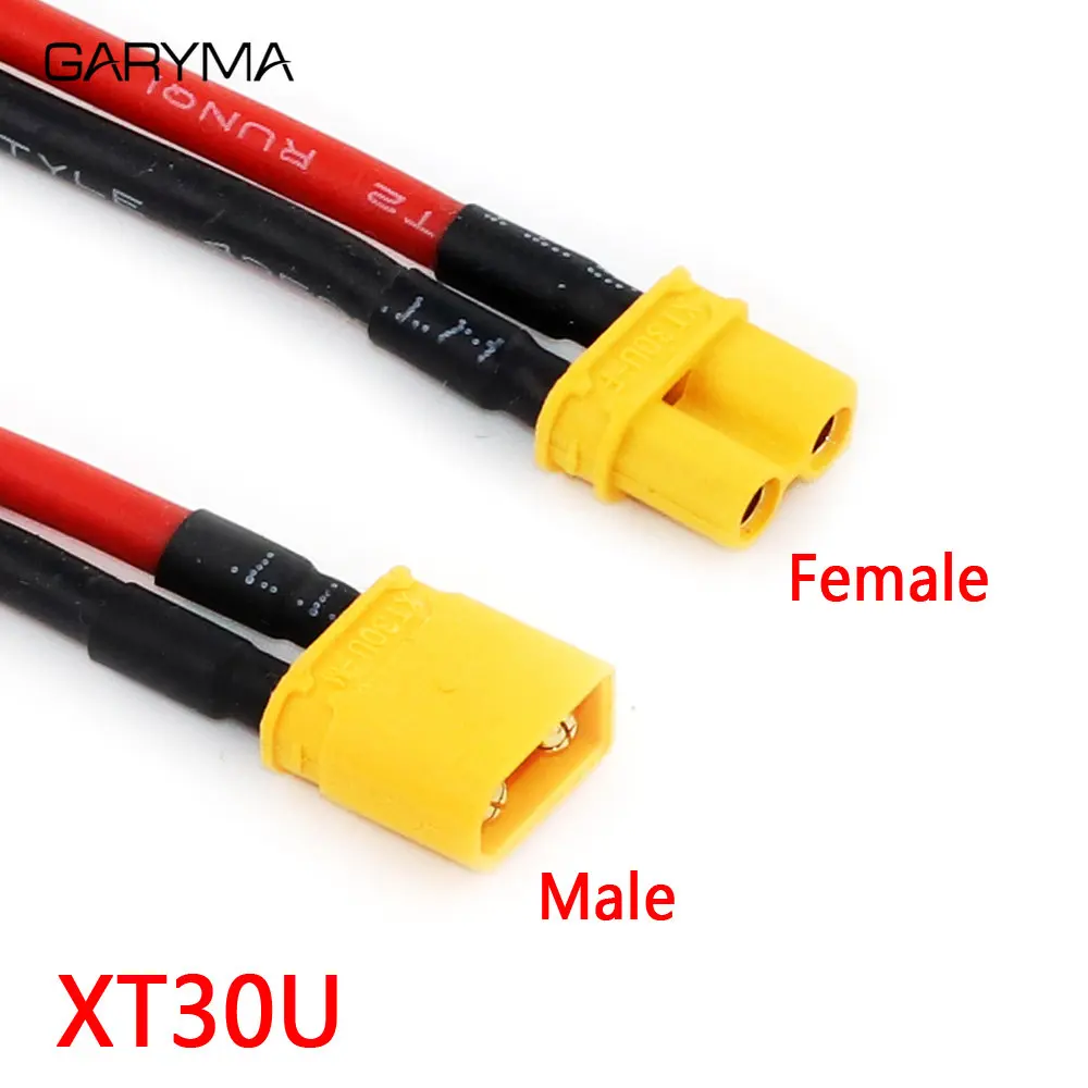Vue rapprochée d'un connecteur XT60H femelle avec fil 14 AWG de 20 cm pour modélisme