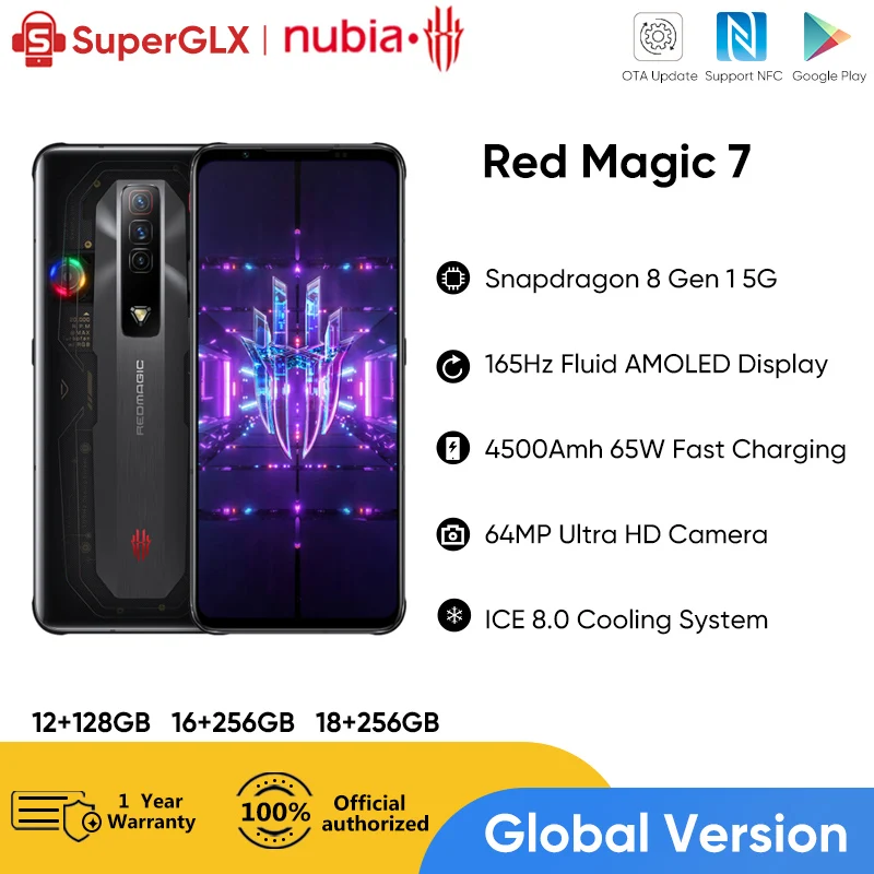 Nubia Red Magic 7 Pro Original Global Version 6.8 Full Screen Gaming Phone  Snapdragon 8 Gen 1 65W GaN Charger RedMagic 7 Pro Obsidian 16GB 256GB 