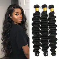 Extensions de cheveux humains brésiliens Remy vierges, ondulés profonds, épais, double trame, couleur noir naturel pour femmes 1
