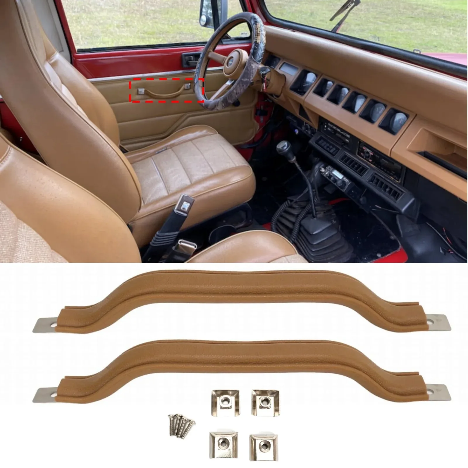 55009801K 인테리어 도어 핸들 풀 스트랩 키트 블랙 프론트 좌우측 지프 랭글러 YJ 1987-1995용 2개 세트