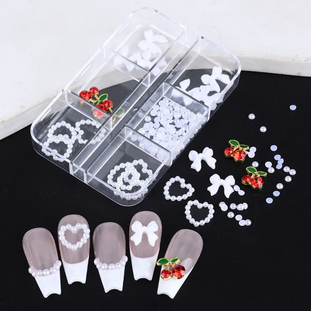 

Bowknot Bow Cherry Nail Decorations Love Heart DIY Nail Charms Bow Cherry Nail Accessories Resin 3D Nail Art Drills