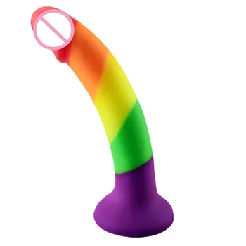 TleMeny Adult Realistic Dildo Rainbow Color For Lesbian Big Penis Suction Cup Female Masturbation Fake Dick Tool SM Anal Sex Toy 5