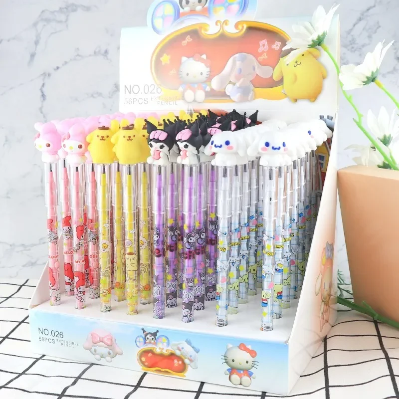 

Sanrio Cartoon 56pcs Mechanical Pencil Cut Free Cute Primary Student Movable Free Pencils Stationery 0.5 Black School Write Pens