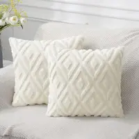 Soft Faux Fur Throw Pillow Covers 18x18 Velvet Decorative Pillow Covers Cushion Cover 45*45  Decorative Pillows for Sofa White 1