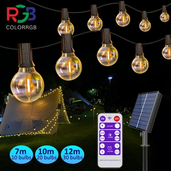 G40 태양열 끈 조명, 12M, 30 led, 야외 파티오 조명, 태양열 및 USB 전원, 방수 글로브 행잉 조명, 비산 방지