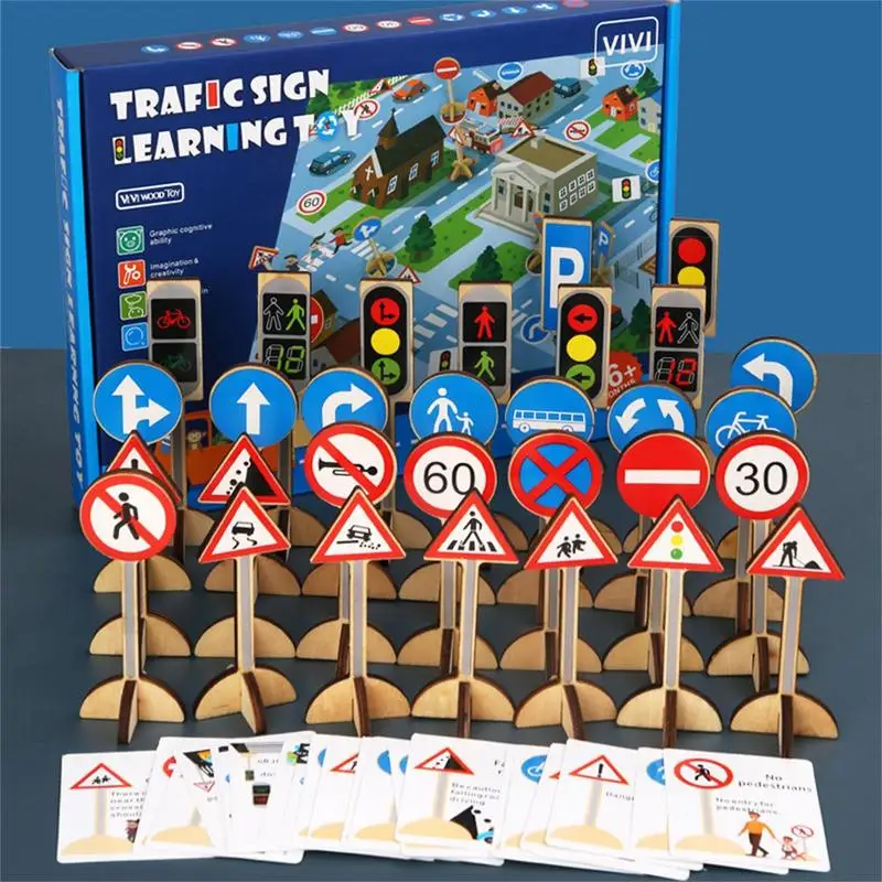 

Wooden Street Signs Playset Vehicle Parking Scene Kids Children Educational Road Sign Toy Traffic Sign Playset For Children Play