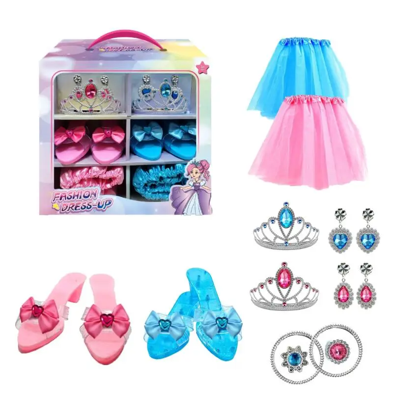 Princess Dress Up Toys Jewelry Boutique Girl Crown Necklace Earring Bracelet Birthday Cosplay Accessories