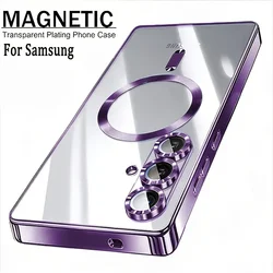 Sleek Transparent Magnetic Phone Case with Plating Finish - Galaxy A07 (PURPLE)