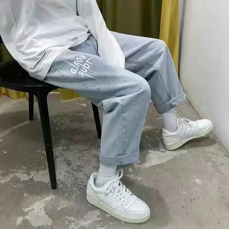 thumbnail image 1 of Pantalones vaqueros de hip hop para hombre, pantalones vaqueros rectos con estrellas unidas para hombre, pantalones casuales con gráficos, nuevos en lujo, tallas grandes, moda coreana Xs, 1 of 5
