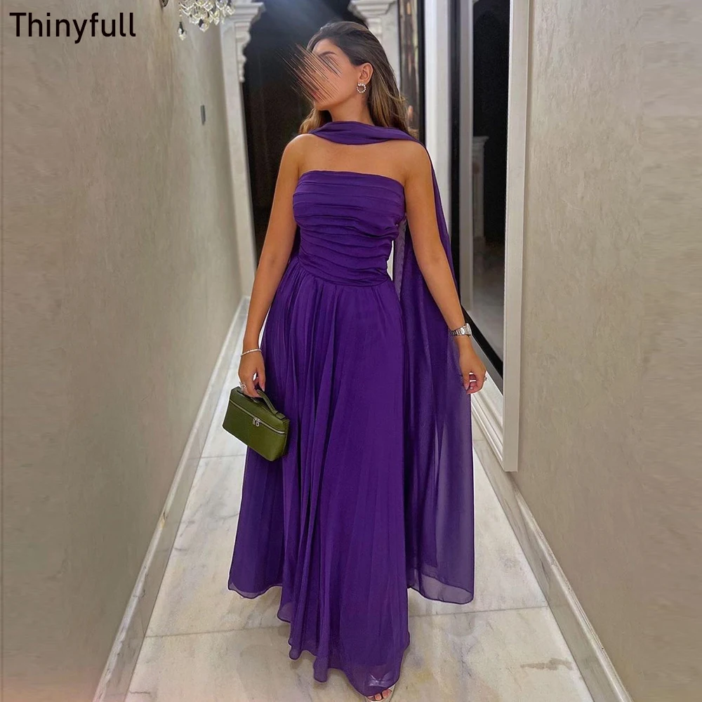 

Thinyfull Elegant Saudi Arabic Chiffon Prom Dress Strapless Sleeveless Evening Party Gown Women 2023 Long Formal Event Dress