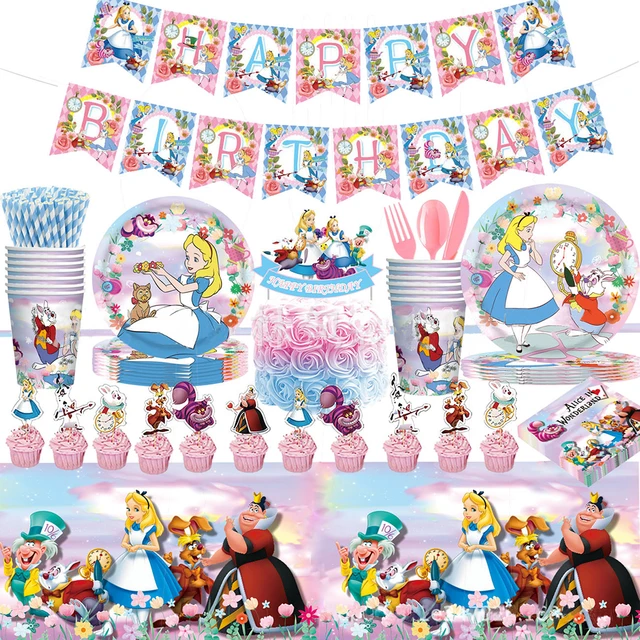 Alice In Wonderland Birthday Decoration Children's Tableware for Holiday  Knife Fork Spoon Paper Plate Cup Cap Flag Party Supplie - AliExpress