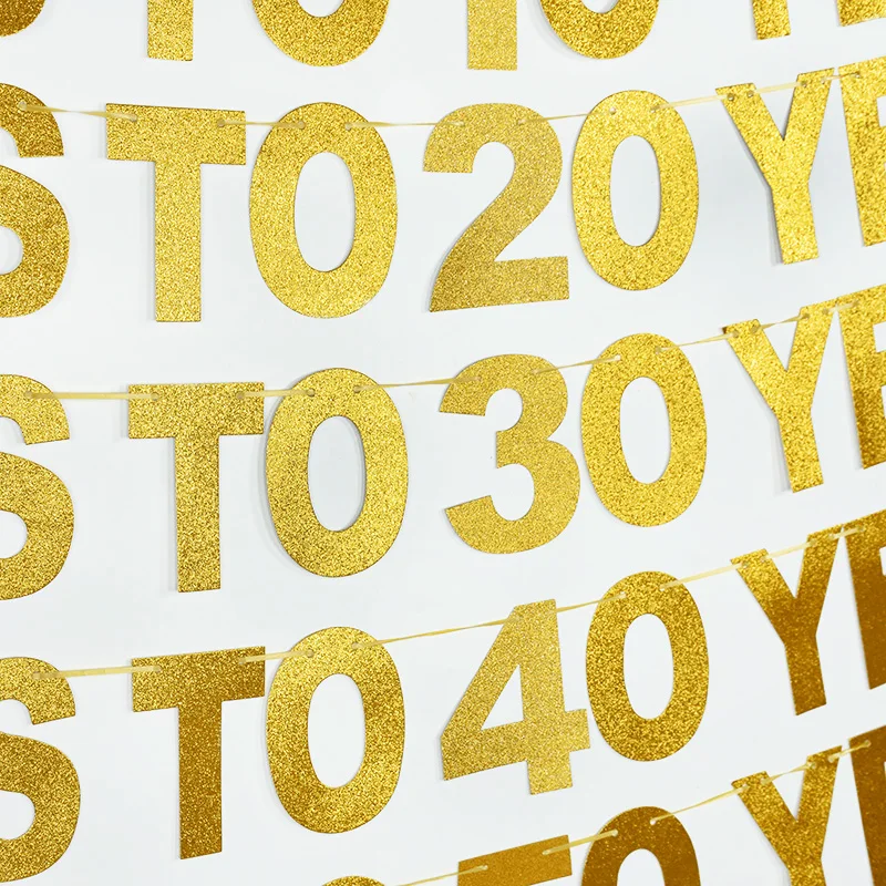 Happy Birthday Banner Flags Gold Cheer To 30th 40th 50th 60th Paper Garland Bunting Adult Birthday Party Hanging Decoration paper birthday banner birthday banner paper garland party decorations triangular flags burlap linen bunting flags
