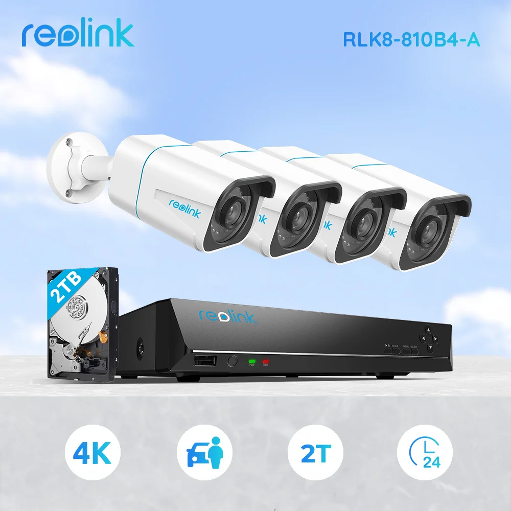 Zestaw do monitoringu Reolink RLK8-810B4-A (8 kanałów, 4 kamery 4K UHD, NVR 2TB) z EU za $582.03 / ~2387zł