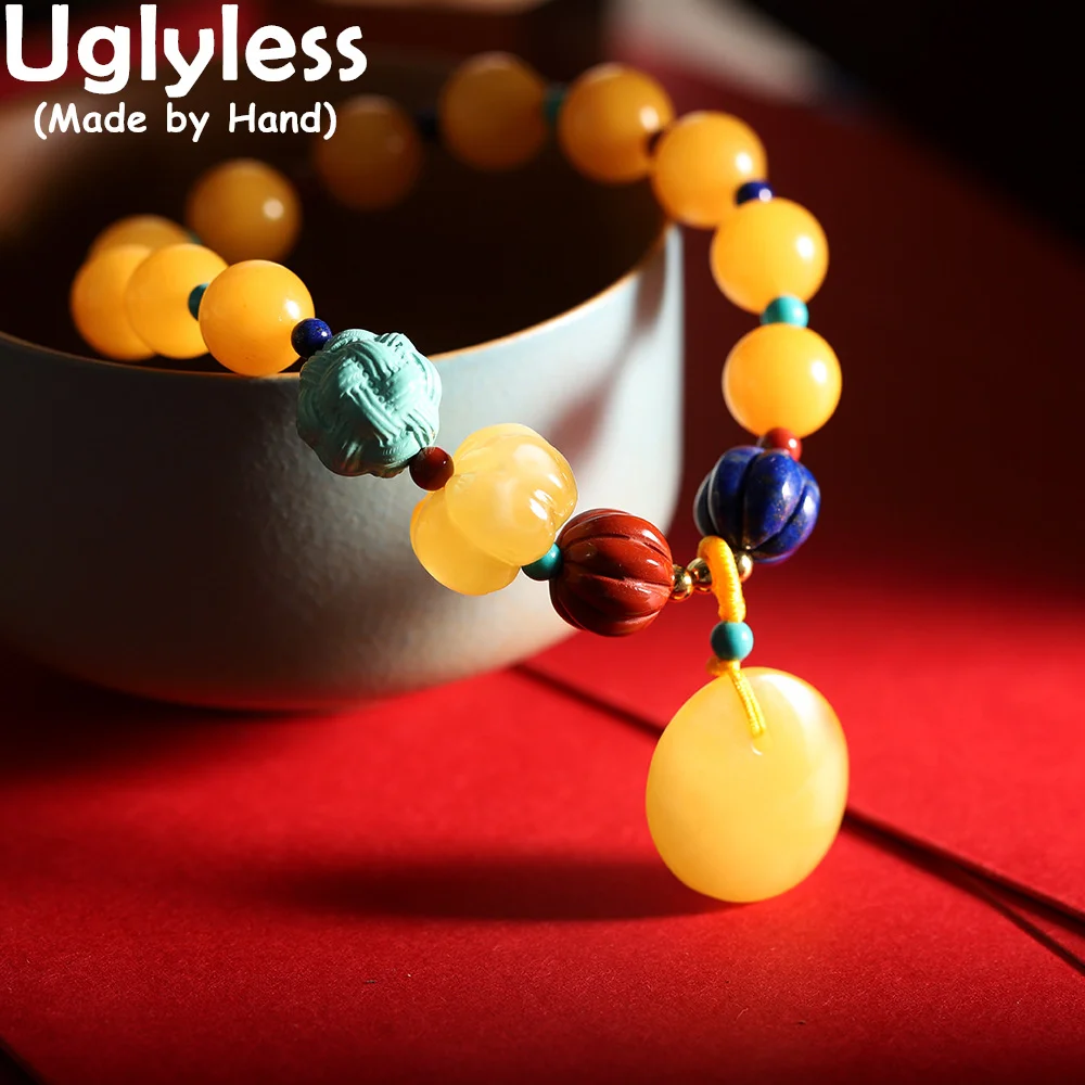 

Роскошные браслеты Uglyless из натурального желтого янтаря для женщин, Стрейчевые ювелирные изделия, бирюзовые, Агатовые браслеты Lapis