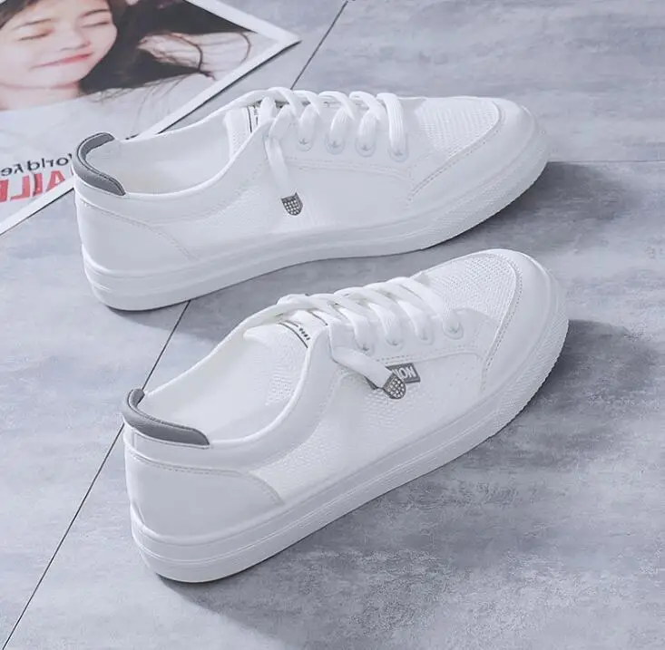 Women Sneakers Women's Vulcanize Shoes Spring  Autumn Breathable Flats Solid Color Mesh Shoes Young Woman Casual White Shoes 