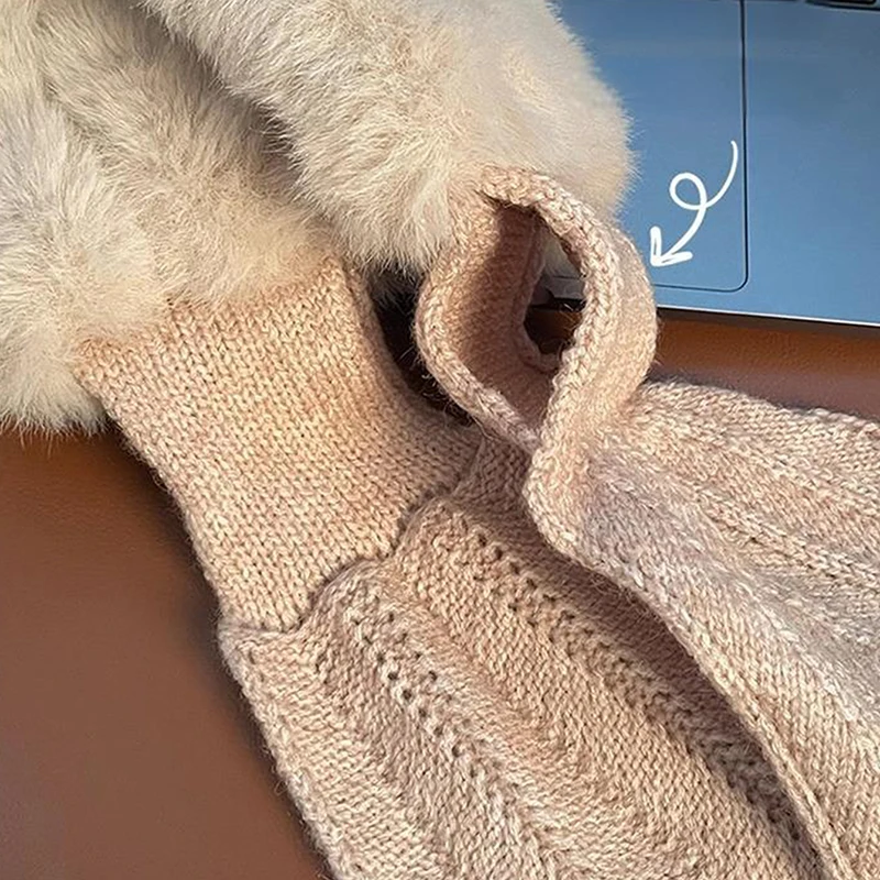 Sciarpa invernale da donna, calda sciarpa in peluche, con collo in pelliccia, per sci, equitazione, viaggi, vacanze, regalo per ragazze, colore bianco, cachi, M