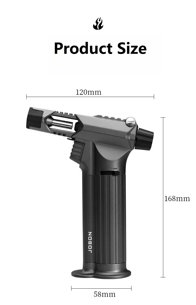 Description Picture 4 of itemJOBON Strong Firepower Blue Flame Turbine Jet Torch 360° Use Welding Gun Butane Gas Lighter Cigar Barbecue Welding Baking Tool