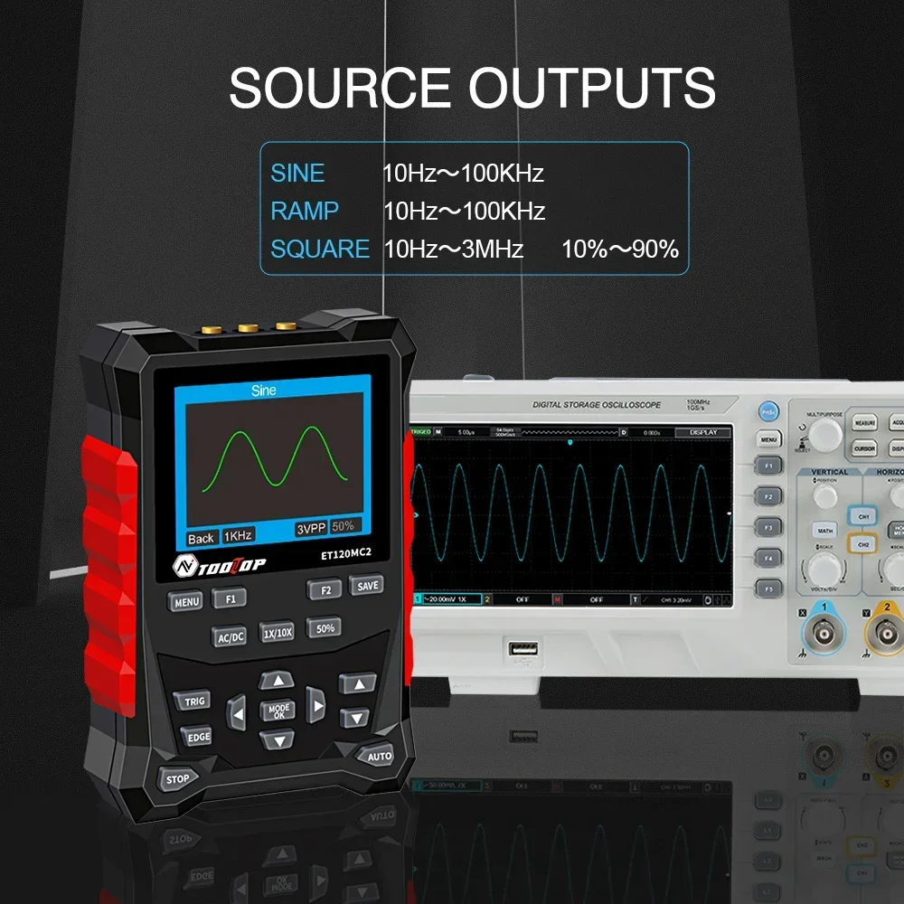TOOLTOP ET120MC2 120MHz Portable Smart Oscilloscope Dual Channel 500MSa/S Oscilloscope Data Storage For Home Appliance Repair digital oscilloscope