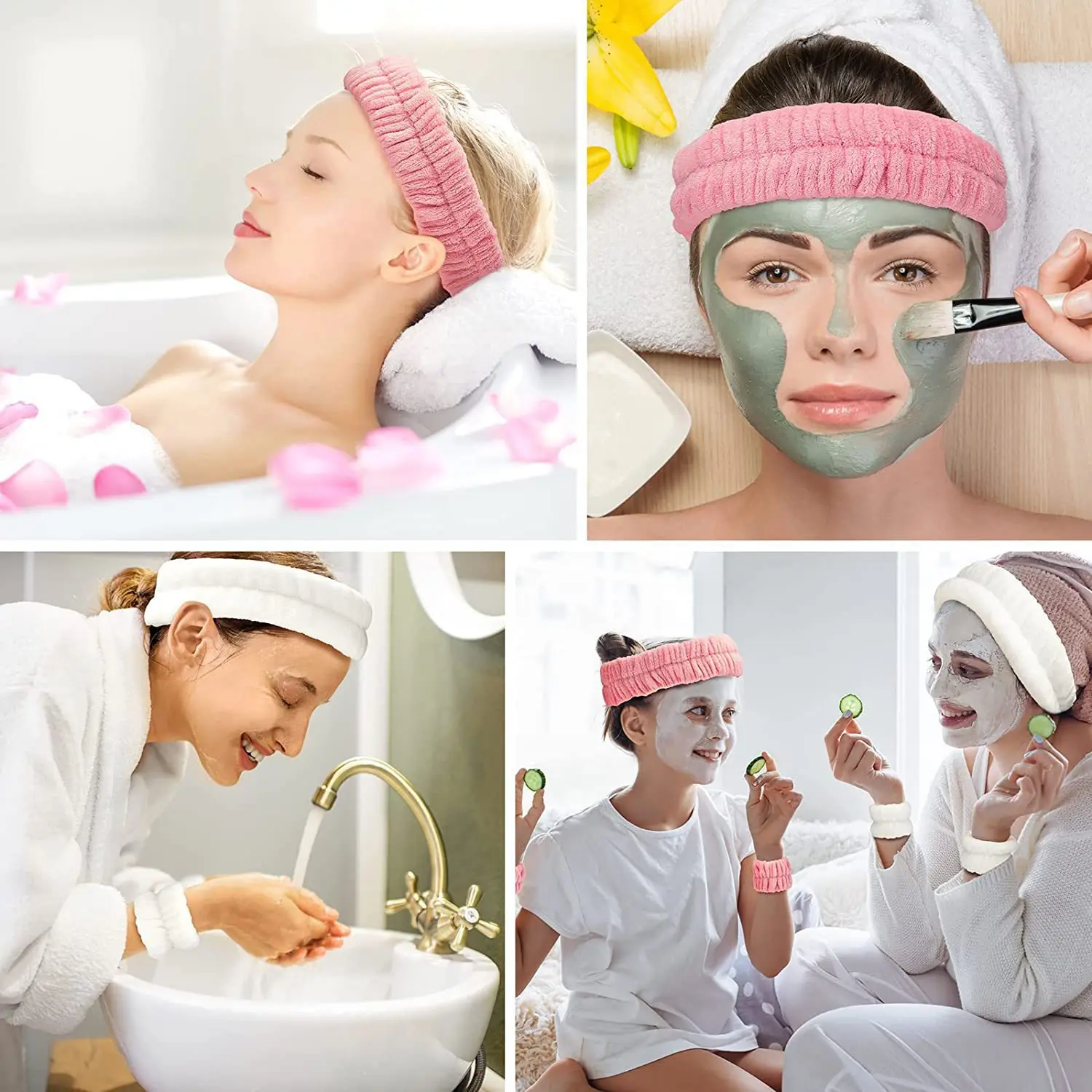 Samtweiches, elastisches Stirnband, Gesichtswasch- und Make-up-Stirnband, Haargummi, Gesichtswasch-Set, wasserdichtes Handgelenkschlaufe und Heanband-Set – Detail 1
