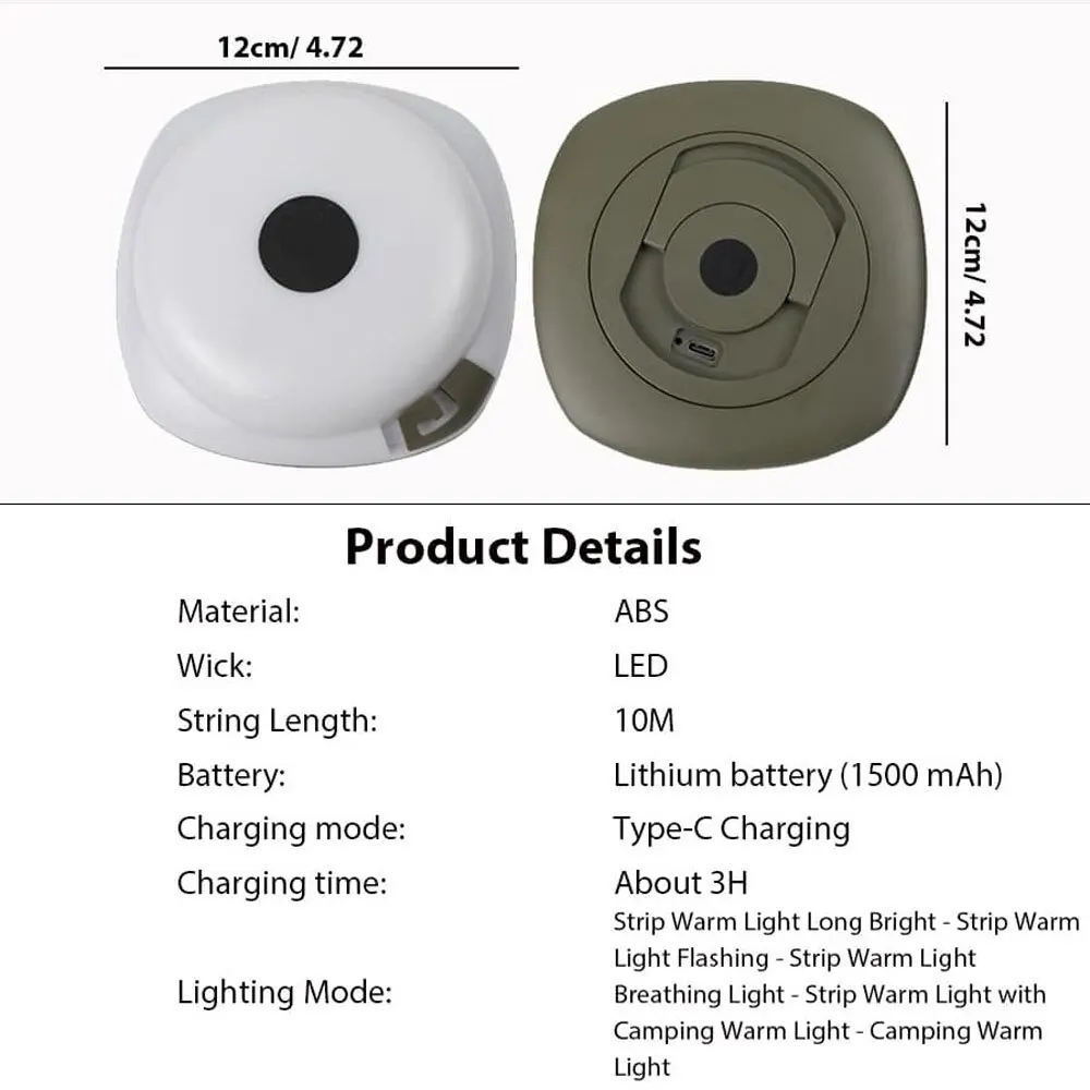 LED Rechargeable Camping Lamp Atmosphere 10M IPX4 Waterproof Recyclable Light Belt for Outdoor Garden Decoration Tent Room