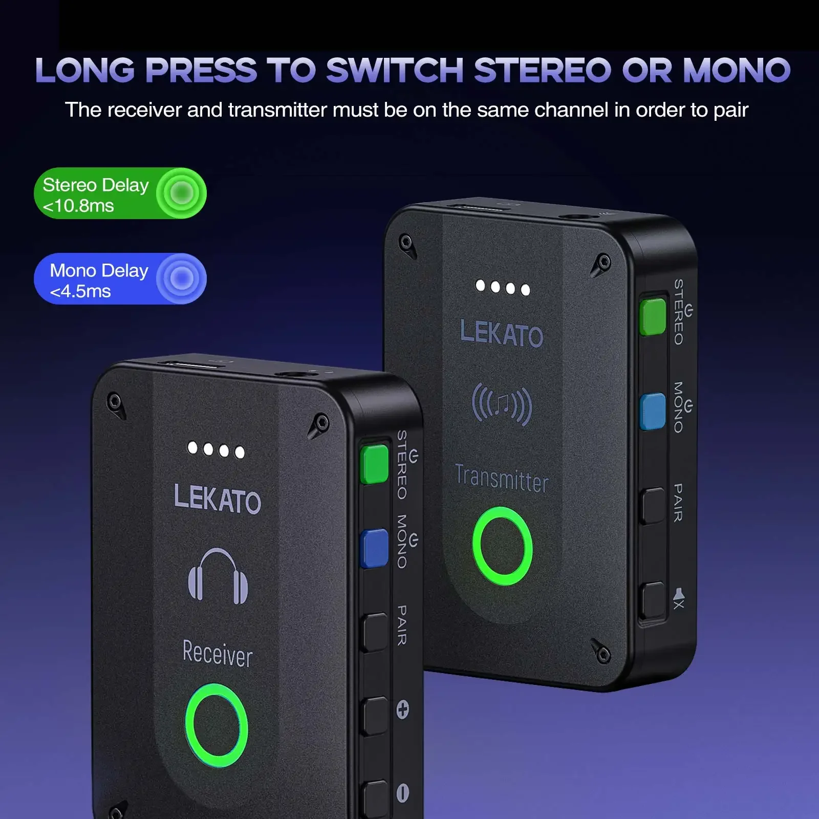 Lekato Ms-02 Wireless Audio System Earphone Monitor 2.4G Stereo Iem Automatic Pairing for Studio Band Rehearsal Live Performance