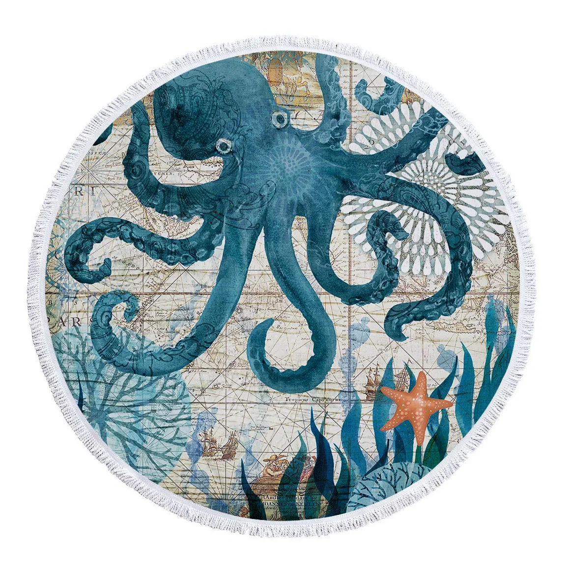 Sea Turtle Round Beach Towels Octopus Summer Thick Bath Towel Microfiber Fabric 150cm Size Swimming Travel Sport Adult Kids 5