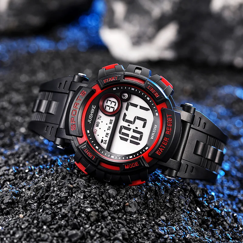 

Men Digital Round Watch Luminous Dial Casual Sport Clock Outdoor Rubber Strap Fashionable Watch for Holidays Gift