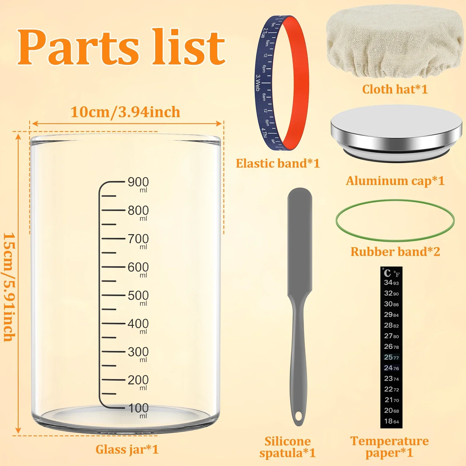 Sourdough Starter Jar 900ml Sourdough Starter Container with Spatula Feeding Band Reusable Glass Fermentation Jar