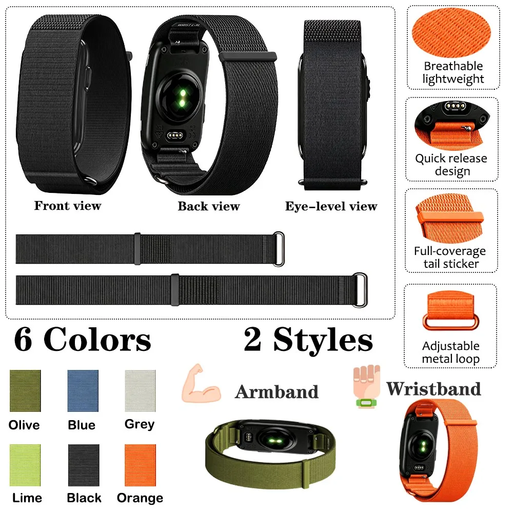 Nylon Woven Adjustable Fitness Tracker Bicep Strap - Breathable Arm Wristband Replacement