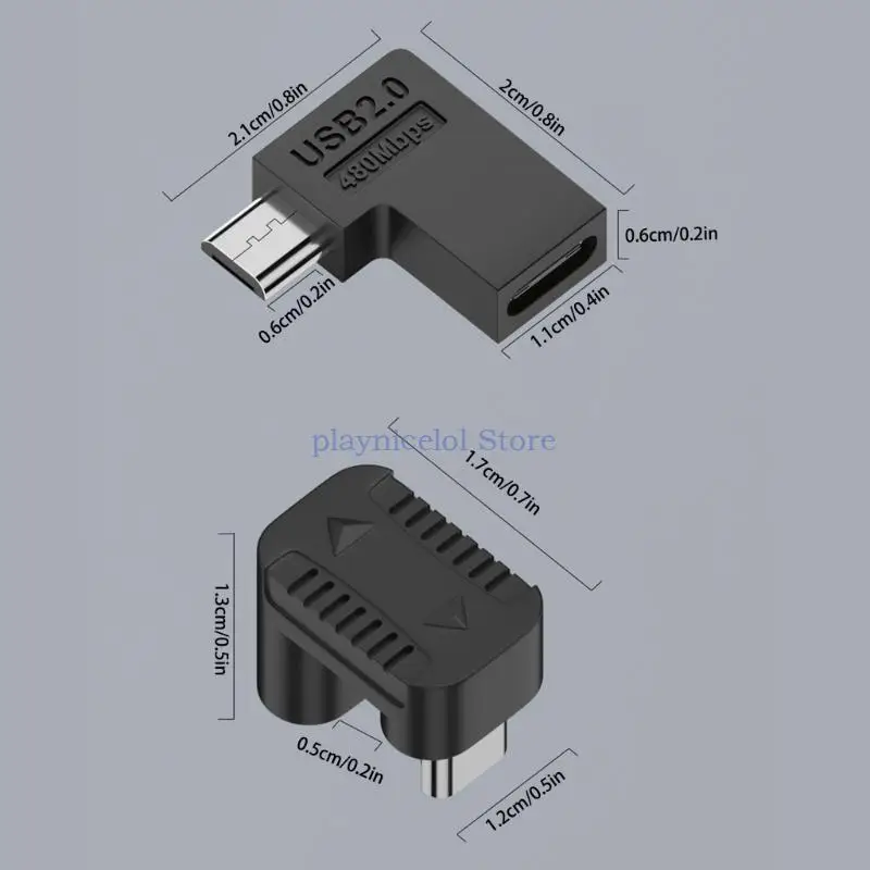 Right Angle Micro USB Male to USB-C Female Extension Adapter