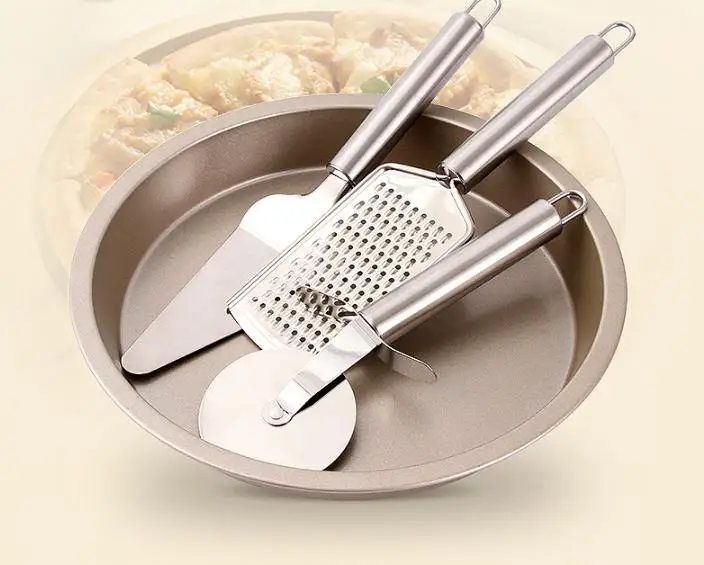 

Pizza Pan Set Baking Tools for Oven Sa Pan Cutting Wheel Spatula Cheese Planer Baking Four-piece Set for youpin