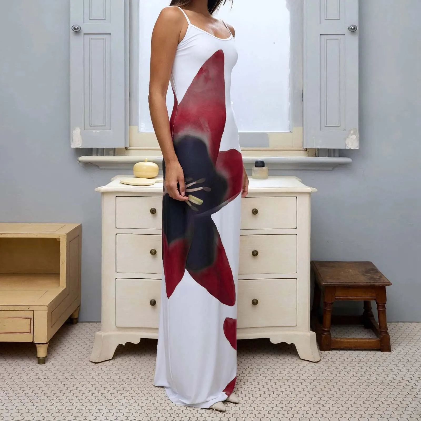 

Women's Sexy Sleeveless Spaghetti Strap Printed Dresses Bodycon Wrap Buttocks Side Split Maxi Dress For Beach Evening Wear