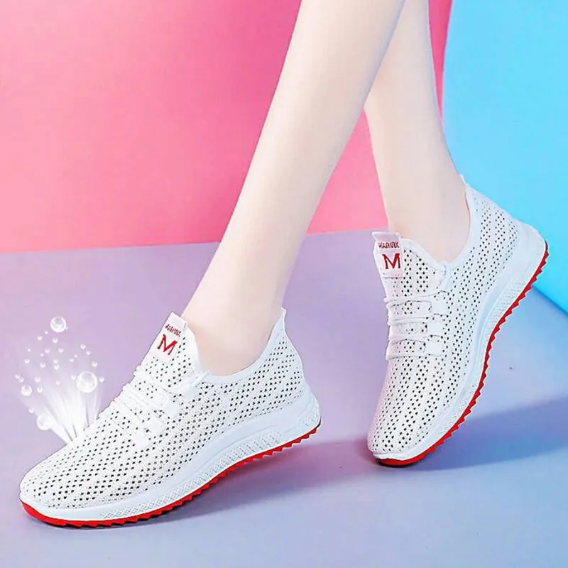 Mesh Sneakers Women's White Shoes Spring, Summer and Autumn New Breathable Mesh Casual Lightweight Soft-soled Running Shoes