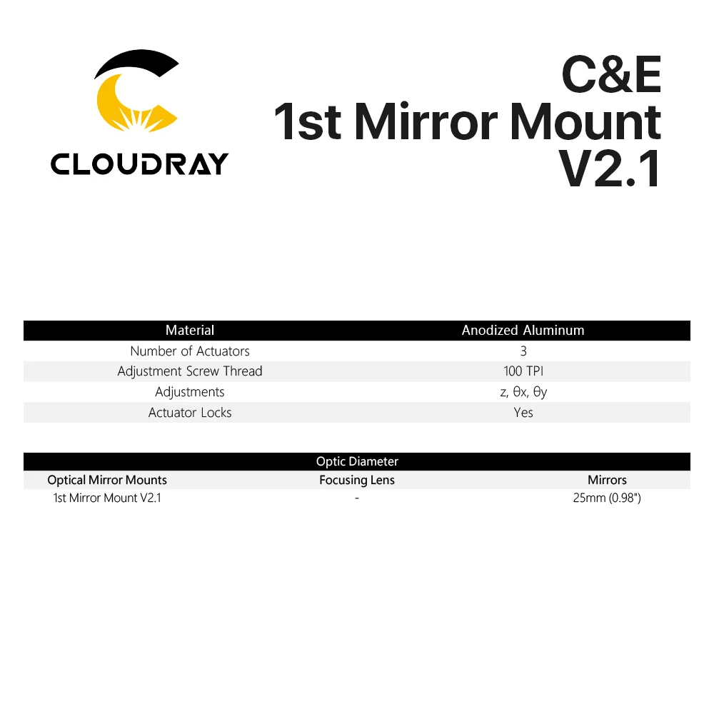 Cloudray C Series CO2 First Reflection Mirror 25mm Mount Support Integrative Holder for Laser Engraving Cutting Machine laser machine spare parts