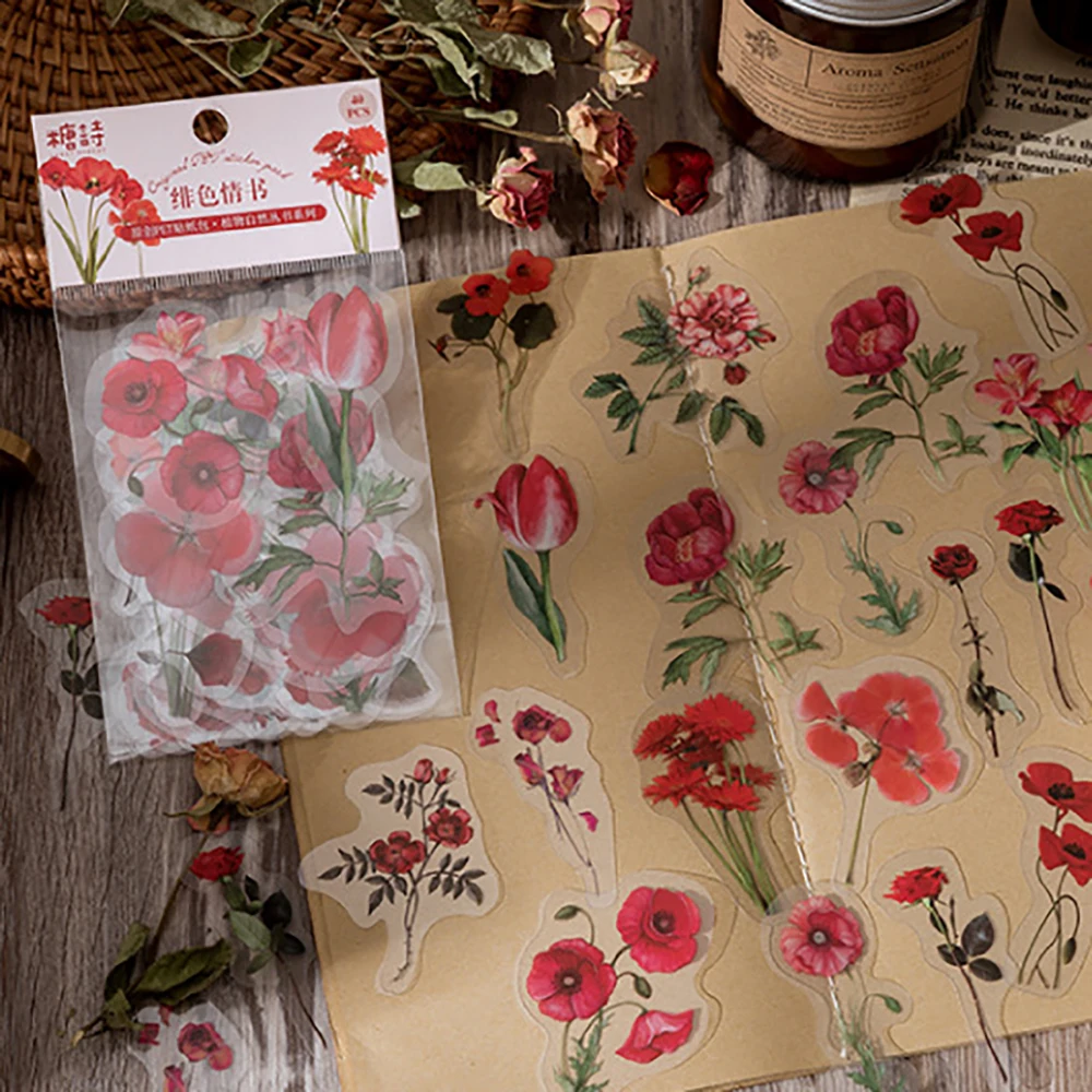 40Pcs/bag Vintage Leaves Flowers PET Sticker Package DIY Diary Decoration Sticker Album Scrapbooking Plants Deco Stickers