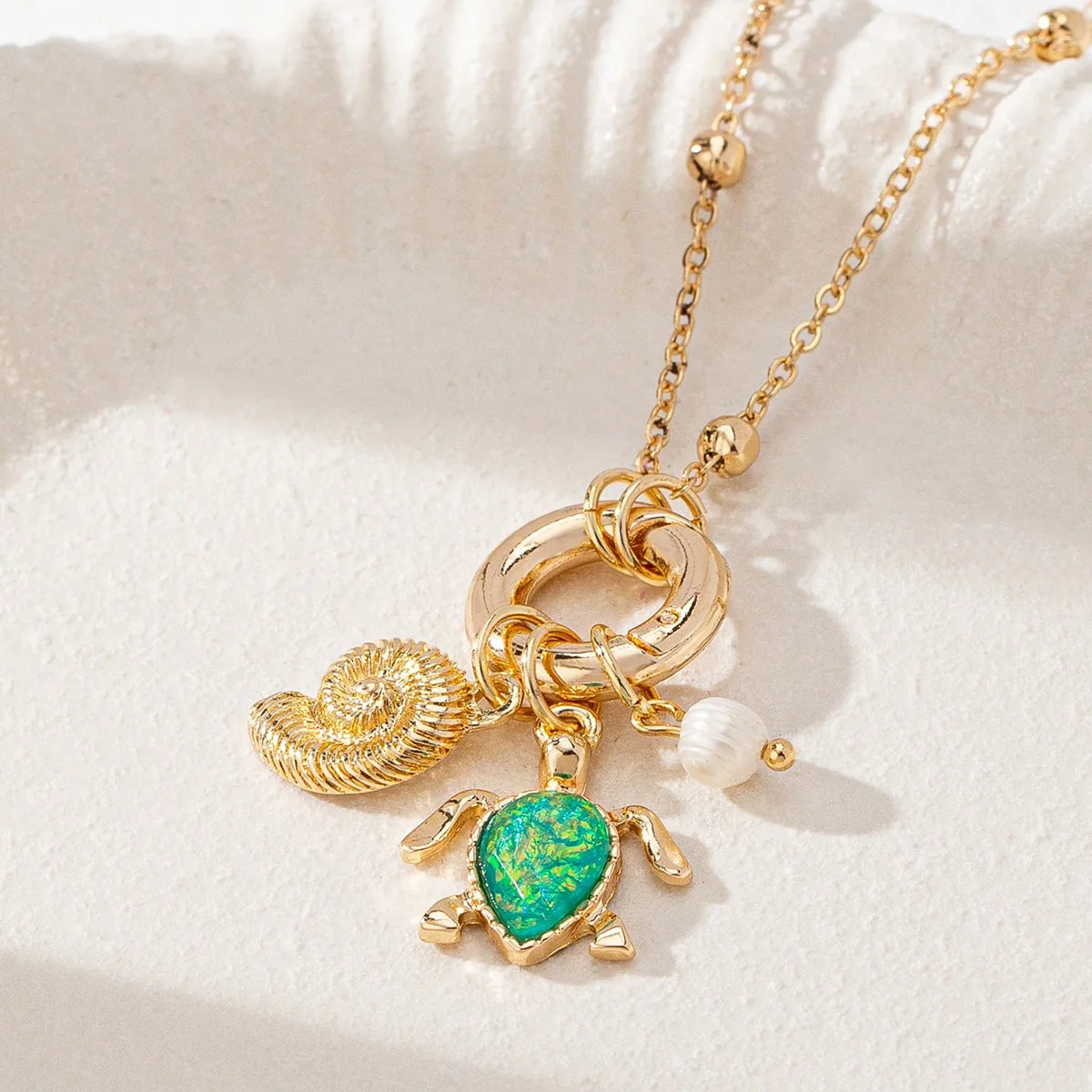 Bohemia Color Conch Texture Shell Starfish Charms Pendant Necklace Summer Beach Seahorse Fish Oysters Pearl Choker Chic Jewelry