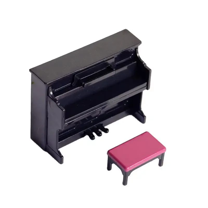 Miniature Piano Set 1/12 Dollhouse Mini Musical Piano with Stool Score Instrument Model for Kids Gift Home Decoration