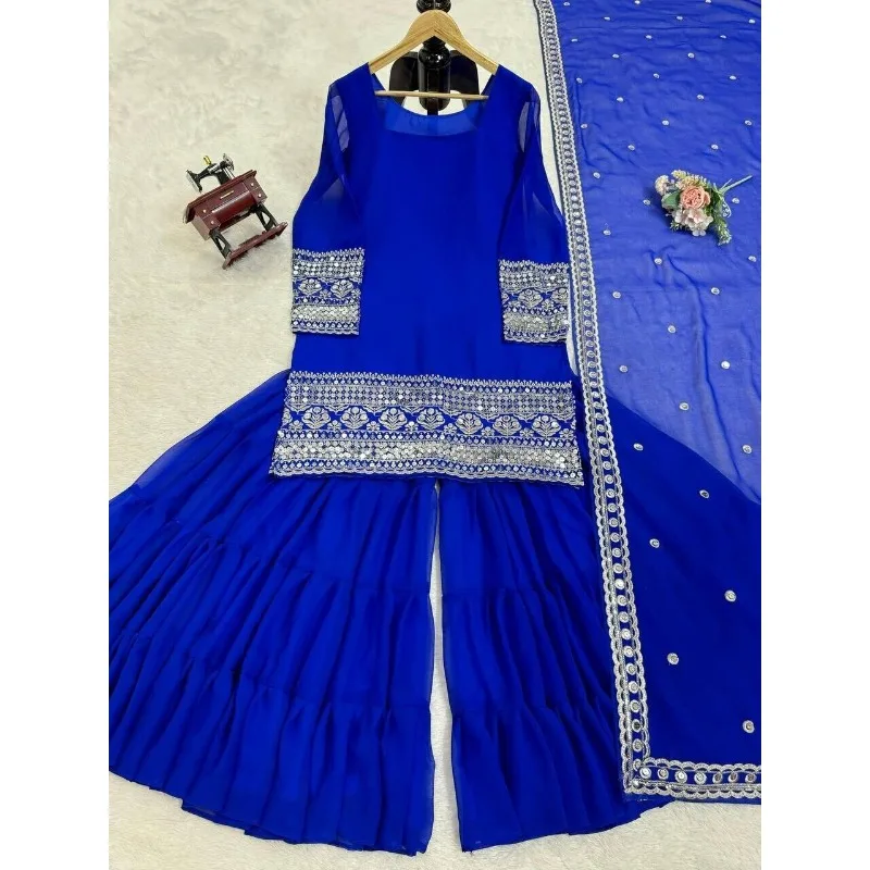 Traditional Look Faux Georgette Palazzo Suit With Dupatta For Women & Girls
