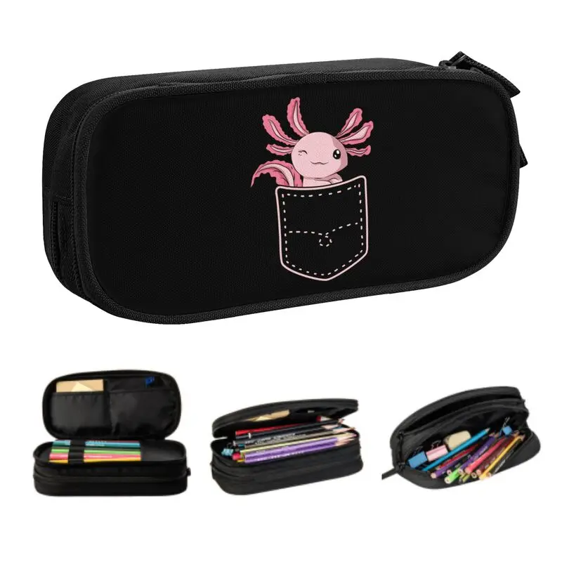 

Cute Cute Axolotl In Pocket Pencil Cases for Girls Boys Large Storage Amphibian Exotic Animal Pencil Bag School Supplies