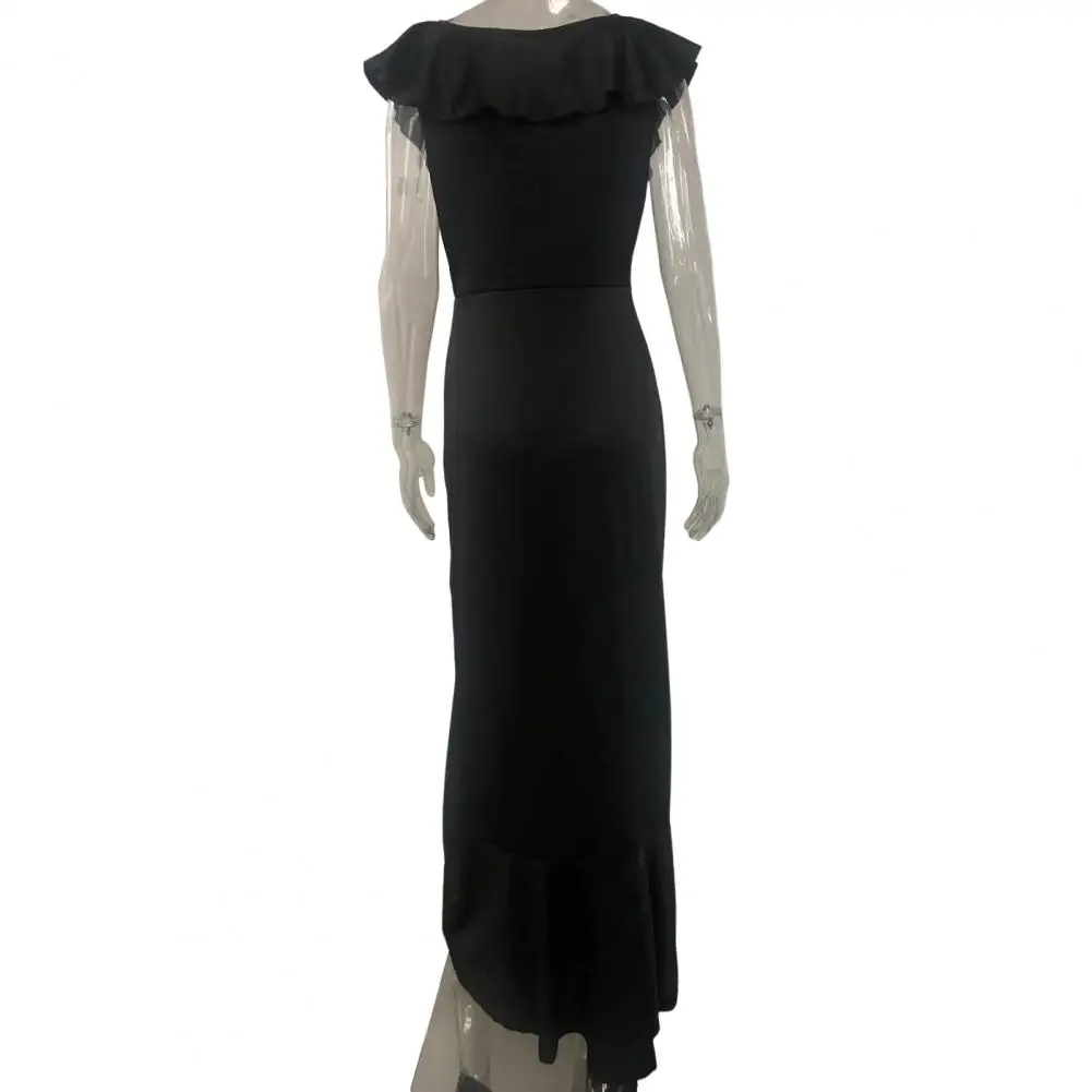 

Women Splicing Design Dress Elegant Ball Gown Maxi Dress V Neck Slim Fit Irregular Hem for Parties Banquets Evening Events Long