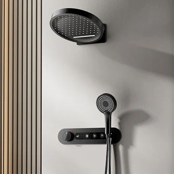 ระบบฝักบัวแบบติดผนังทองเหลืองขัดเงาพร้อมจอแสดงอุณหภูมิแบบดิจิตอล ก๊อกผสมน้ำในห้องน้ำ 4 ฟังก์ชั่น 2