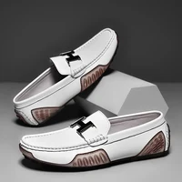 High Quality Men's Casual Leather Shoes Cowhide Loafers Soft Luxury Pea Shoes Green Genuine Leather Men's Flats Driving Shoes 1