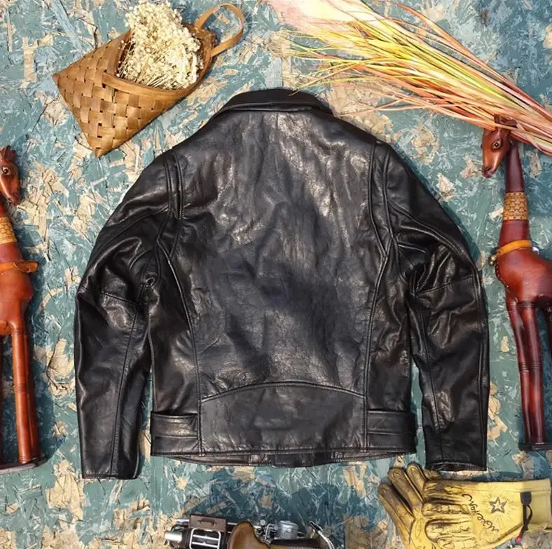 Men Leather Jacket YR!.Classic 613 Motor Rider Style Genuine Leather Jacket Men Tanned Goatskin Coat