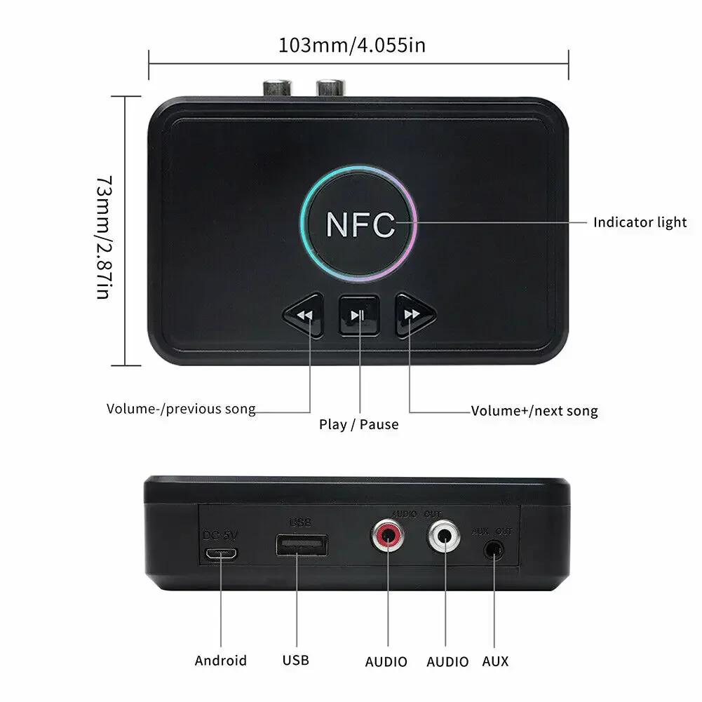 Gtwoilt NFC 5.0 Bluetooth Receiver A2DP AUX 3.5mm RCA Jack USB Smart Playback Stereo Audio Wireless Adapter for Car Kit Speaker