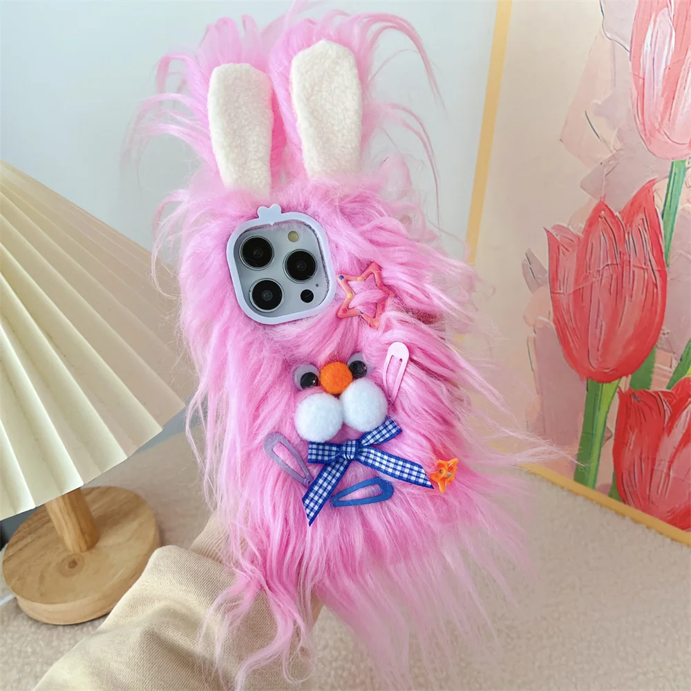 Fluffy Iphone 11 Rabbit Case Fluffy Plush Rabbit Phone Case For