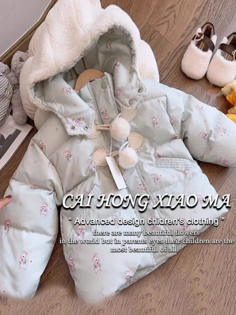 Girls 2-10Y Winter Parkas Padded Jackets Hooded Clothing Infant Print Outerwear