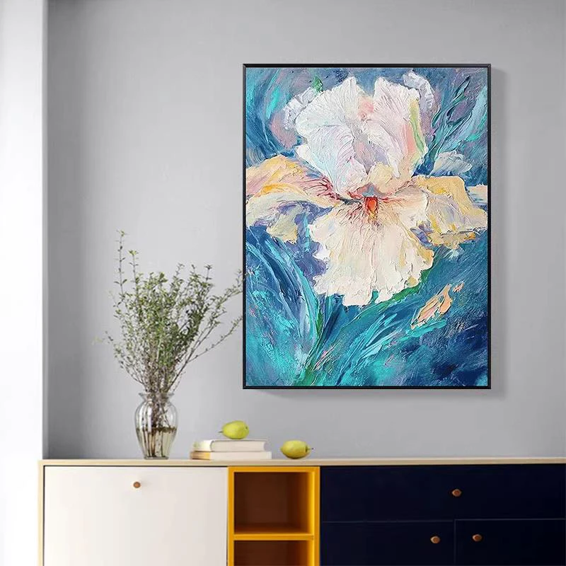 

OQ100% Hand Painted New Textured Design Oil Painting Home Wall Decoration White Flower Art Canvas Picture Living Room Decorative