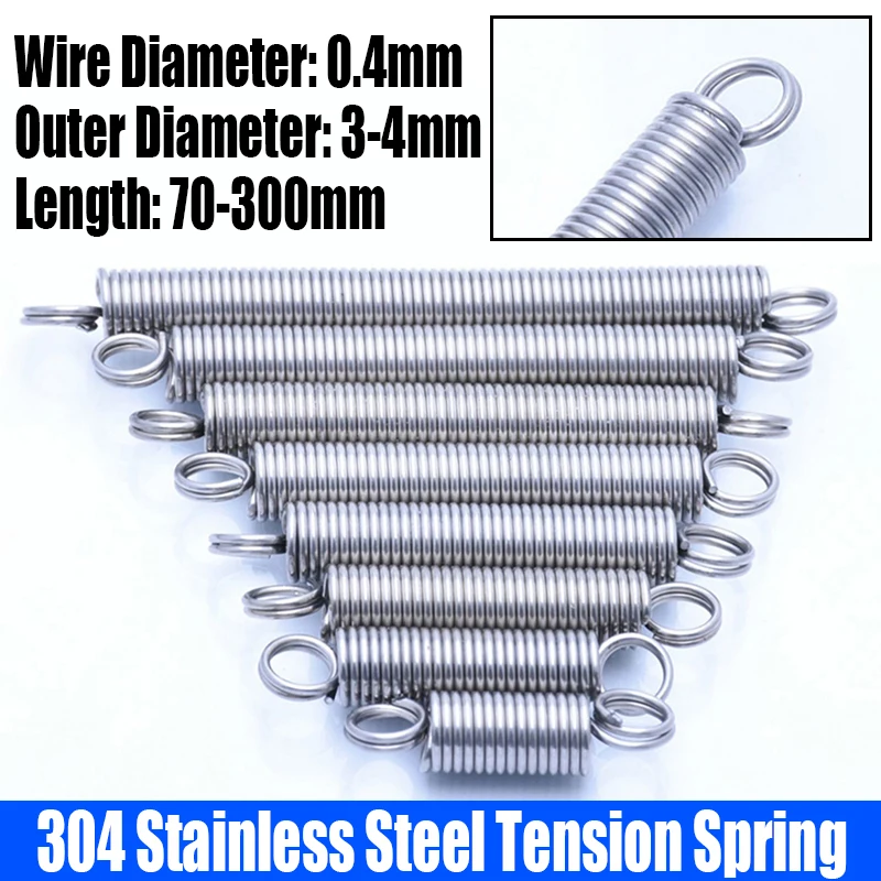 

1-5PCS 0.4mm Wire Dia 304 Stainless Steel O Ring Hook Extension Spring Tension Spring Coil Spring Dual Hook Spring L=70-300mm