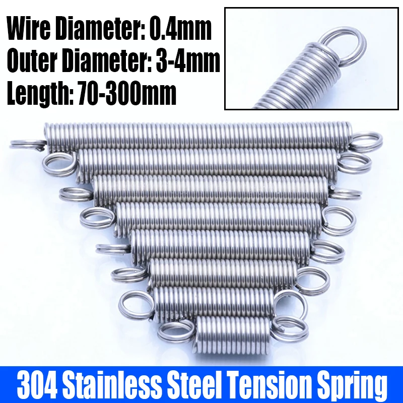 Bobine hélicoïdale cylindrique d'extension de retrait en acier inoxydable  304, petit mini ressort de tension, WD, 0.3mm, 0.4mm, 0.5mm